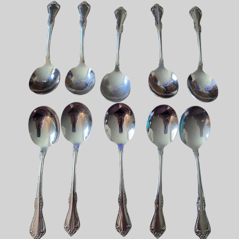 Oneida Mansfield Stainless Teaspoons Set of 10 Floral Glossy Wm A Rogers 6in VTG